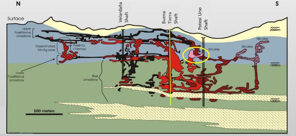 West Camp orebodies form an interconnected network of mineralization that shows systematic changes of morphology, mineralogy, and structural controls upward and outward from the felsite sills that