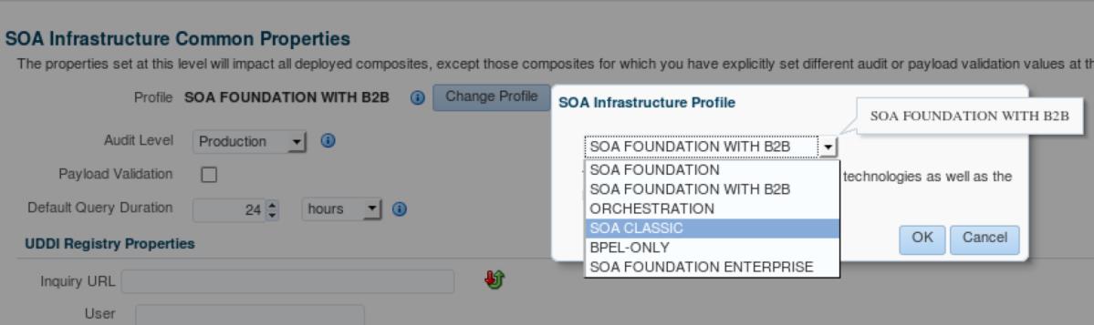 Figure 54: Changing of modularity profile in Enterprise Manager Fusion Middleware Control The second feature in this category reduces the startup time of the SOA platform by staggered lazy - loading