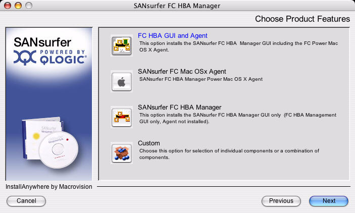 A 5 Installing ANsurfer FC HBA Manager Initial Installation Figure 5-5 Macintosh Installation: Choose Product Features