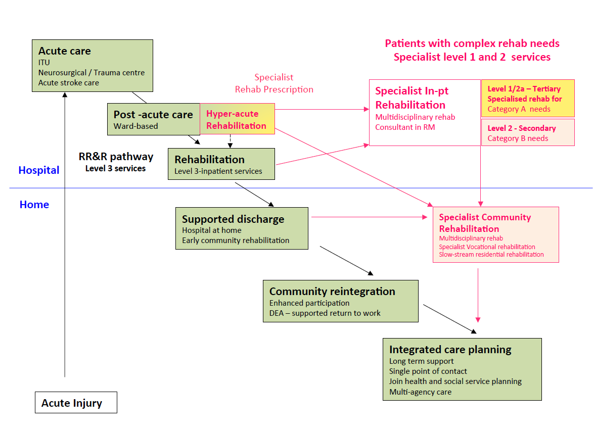 Figure 2 shows the care and service pathway for rehabilitation beds that exists from hospital into the community.