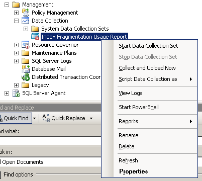 Figure 9 -- New Data Collector in SSMS Openning Properties, you will see the definition just entered as shown in Figure 11. You will also note that it is created in a stop state.