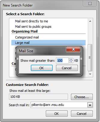 In the window that opens, scroll down to the Organizing Mail section, and choose Large Mail.