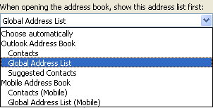 3. In the Addressing window, verify that the Start with Global Address List is checked, and then click on Choose Automatically to access the drop-down list of addresses. Figure 4 - Addressing 4.