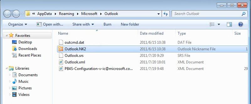 Right click on your Outlook NK2 file and
