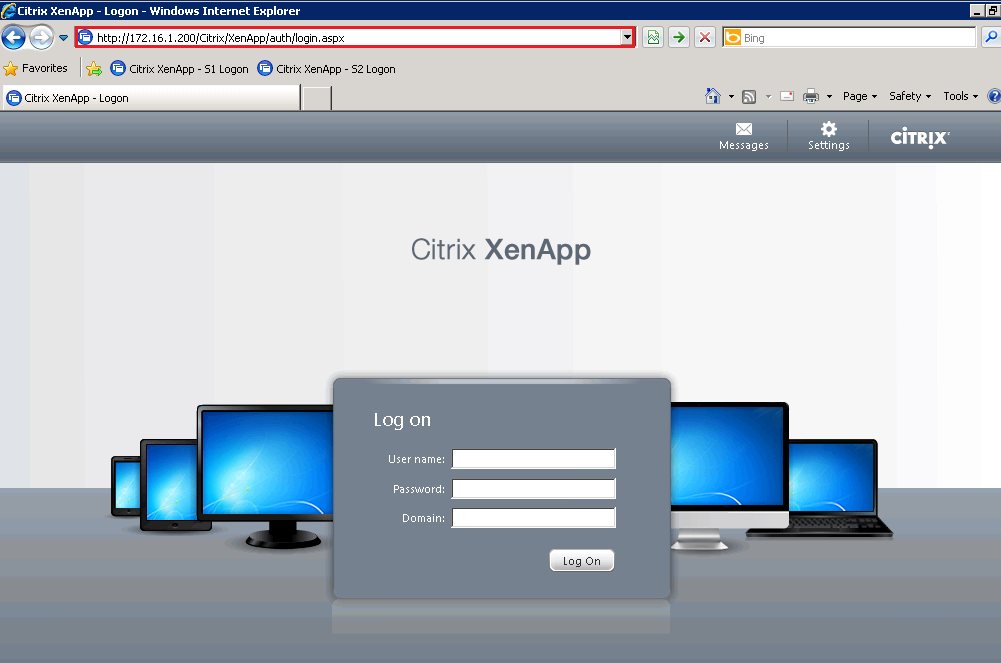 Figure 11: XenApp logon portal 9 ADVANCED CONFIGURATION This section contains the advanced configuration of the AX Series with Citrix XenApp.