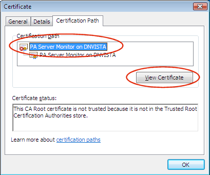 Install Root Certificate in Internet Explorer When you first connect to a server using self signed certs, Internet Explorer will display a warning.