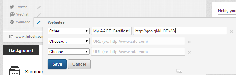 Provide a title of your link to draw your viewers attention and to click, such as AACE Certification