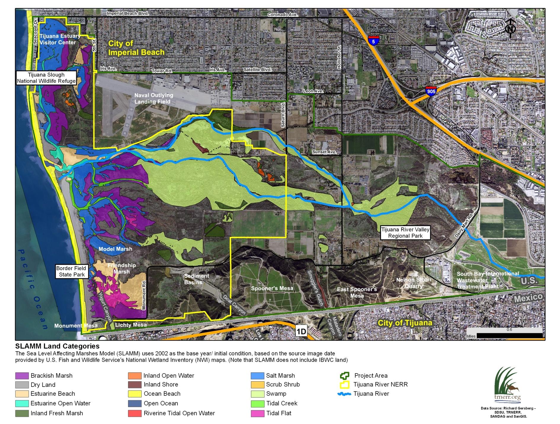 Figure 4: Habitat Map Habitat map for the valley used for the Sea Level Affecting Marshes Model (SLAMM) run for San Diego County by Dr. Richard Gersberg at San Diego State University.