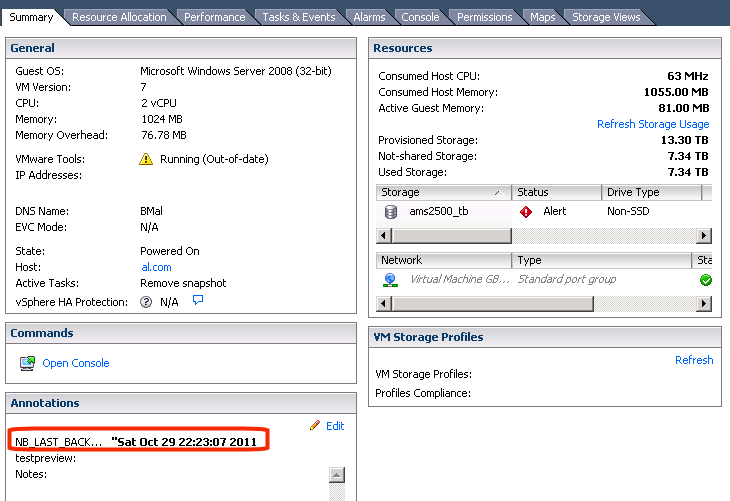 Back up virtual machines Viewing NetBackup activity in vsphere Client 128 6 To see the date and time of the last backup for a particular virtual machine, select the virtual machine and click the
