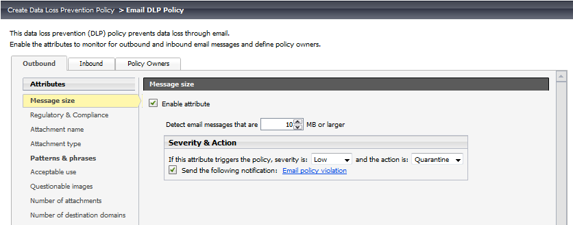 Policy migration samples For more information about setting size and volume limitations in Email Security Gateway, refer to the Email Security Help sections Managing domain and IP address groups and
