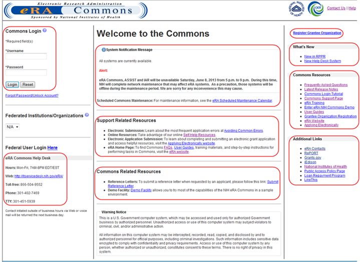 Commons Resources Check this area for links to Commons Frequently Asked Questions, training, the latest Release Notes, etc. Additional Links Useful links such as to Grants.