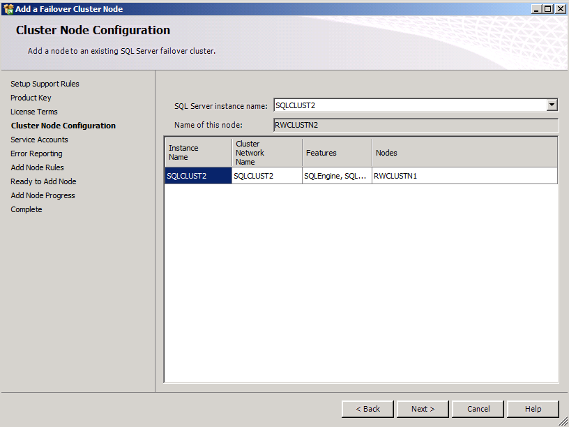 After the Setup Support Rules dialog box, you will see a Cluster Node Configuration dialog box, which Figure 16 shows.