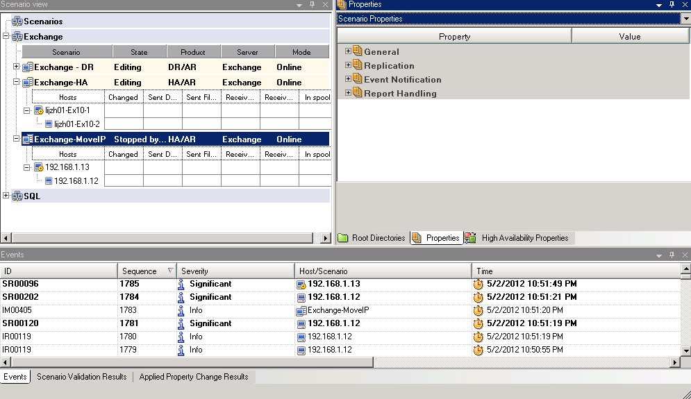 Set Scenario Properties Properties are organized into tabs on the CA ARCserve RHA Manager Framework pane. The tabs displayed are based upon server type, CA ARCserve RHA solution, and scenario status.