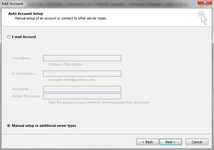 3. For a new account, leave Email Account selected and click Next > 4.