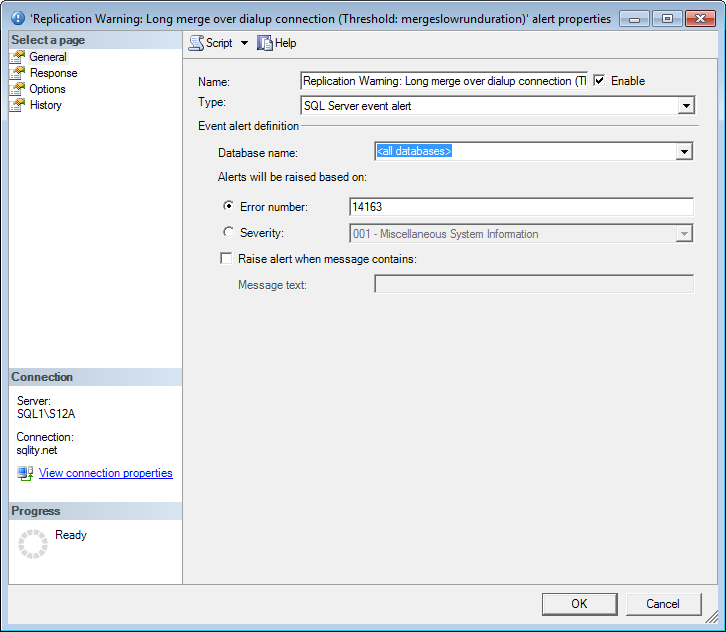 Chapter 13: Replication Monitor To configure an alert, select it from the list and then click the Configure button.