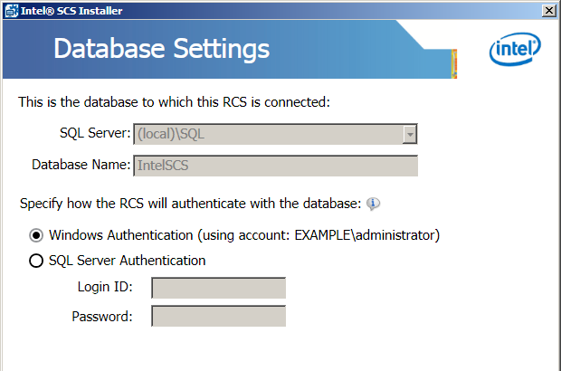 Chapter 3 Setting up the RCS 7. Click Next. The Database Settings window opens. This window shows the location of the database that will be upgraded. Figure 3-17: Database Settings Window 8.