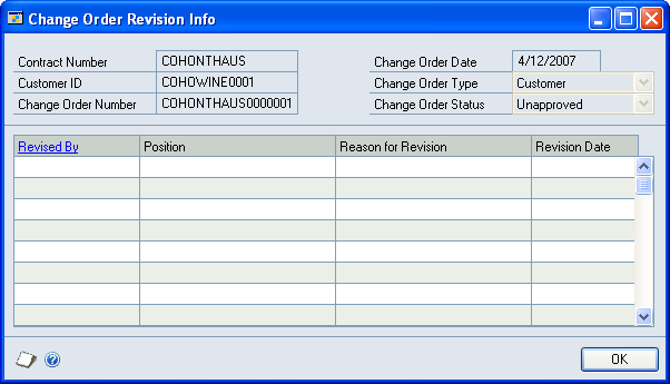 CHAPTER 18 PROJECT CHANGE CONTROL View approval history for a change order You can view approval history for a change order. 1. Open the Change Order Approval Info window.