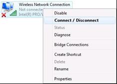 Right click on the Wireless network icon and select Connect / Disconnect. A list should pop up with all available wireless networks. Select Teltonika and click connect.