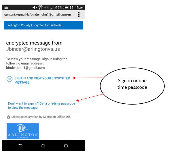 Step 6 You will be taken to the Encrypted email portal to either sign in with your MS account or