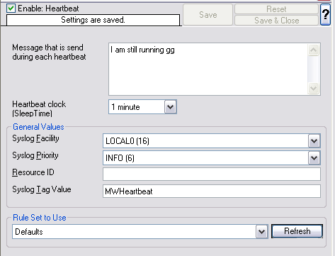 Configuring 5.3.4 38 Heartbeat The heartbeat process can be used to continuously check if everything is running well. It generates an information unit every specified time interval.