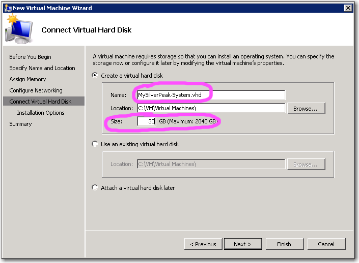 VXOA Virtual Appliance / Microsoft Hyper-V Hypervisor / Out-of-Path Deployment [Router Mode] e. In the Memory field, enter 7168 and click Next. The Configure Networking screen appears.