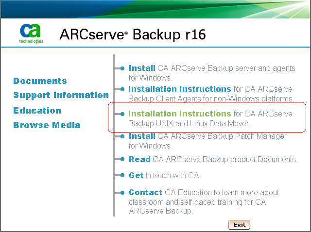 Install CA ARCserve Backup UNIX and Linux Data Mover Open the Installation Notes File The Installation Notes file is a stand-alone, html file that contains UNIX and Linux Data Mover installation