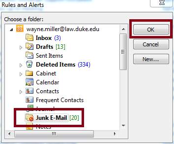 GroupWise to Outlook: Page 3 of 8 3. In the resulting window, click on the folder to which you would like the messages moved (in this case, the Junk Mail folder) and click on OK.