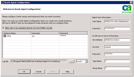 Configure the Agent for Oracle Enable Submit Job from RMAN Console The CA ARCserve Backup Agent for Oracle provides File-Based Mode backup and restore and RMAN Mode backup and restore.