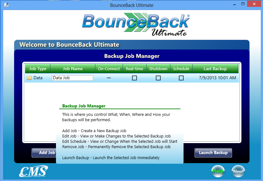 The Backup Job Manager window will open once you have clicked on the View Backup Job Manager menu button in the Backup Monitor.