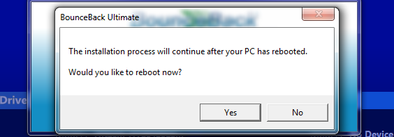 Note: The window that prompts you to click on Continue Anyway might appear behind the BounceBack window.