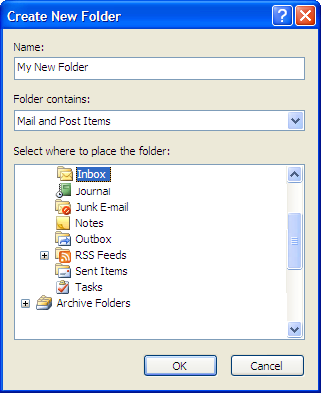 Creating Folders Folders help to organize messages you want to save. You can use the FOLDER tab on the Ribbon, keyboard shortcuts, or the right click context menu to create a new folder.