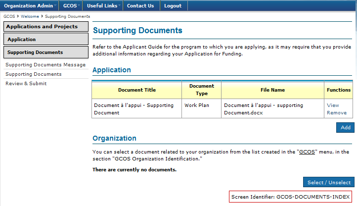 Figure 45 Document Details Clicking Save will bring you to the Supporting Documents screen (see Figure 46).