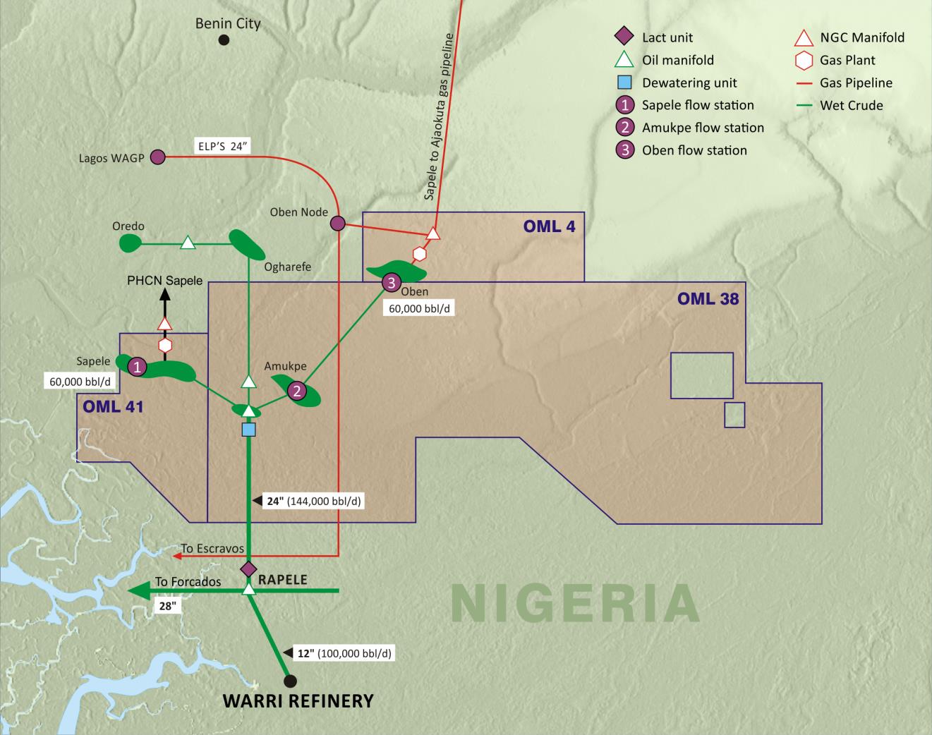 Warri refinery pipeline and liquid treatment facility Seplat-operated 12 x 7km