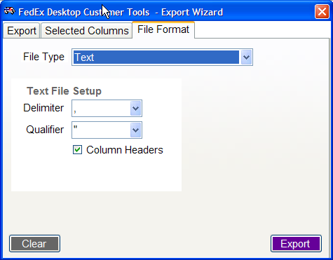Appendix A: Export Wizard 4. Click the File Format tab and specify the type of export file to create.