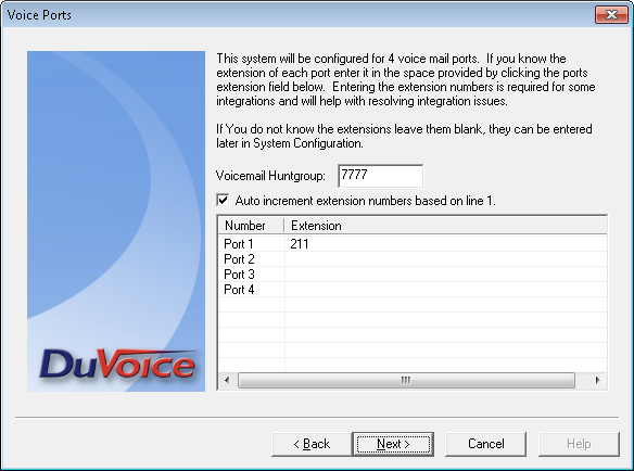 The Voice Ports screen is displayed. For Voicemail Huntgroup, enter the hospitality hunt group extension from Section 5.5. Assign each SIP base extension from Section 5.