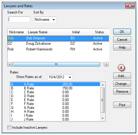 Lawyers and Rates To track the time for each timekeeper in your firm using the Lawyers and Rates function, complete the following procedure. Add a New Lawyer 1. Open the PCLaw application. 2.