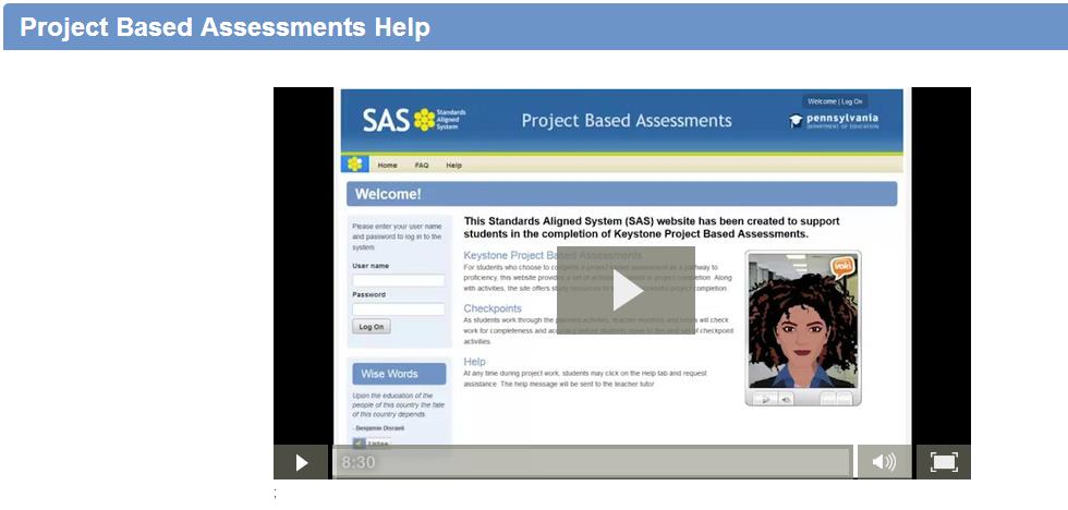 Help Tab The Help page contains a video that provides an overview of Project Based Assessment. To view the video: 1. Click on the Help tab. 2.