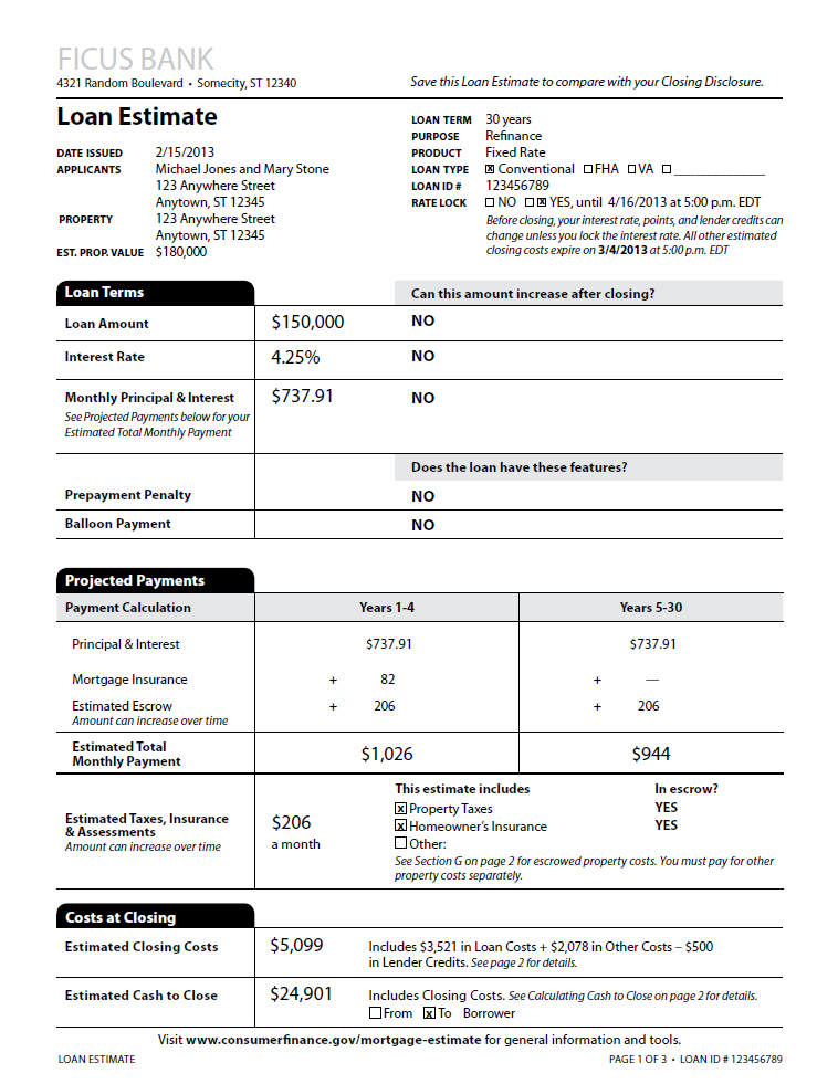 Loan Estimate Page 1 Transaction Information