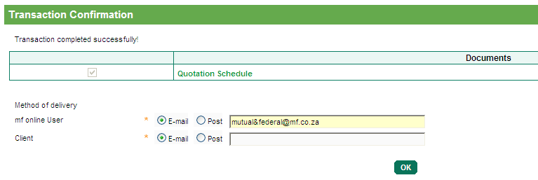 Step 9: Once sections have been added, click on the submit quote button. Step 10 : Transaction will be referred. Click on the continue button. A proposed quotation schedule will be generated.