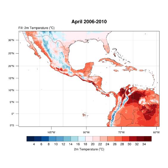 Figure 3. (left) Menu for prototype web-based analysis and visualization system for viewing regional climate model output for Mesoamerican and the Caribbean; (right) example map produced.