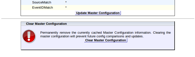 4.2 Master Config The Master Config tab provides the ability to specify the Agent that the Master Configuration is imported from. At the top is the Refresh Master Config option box.