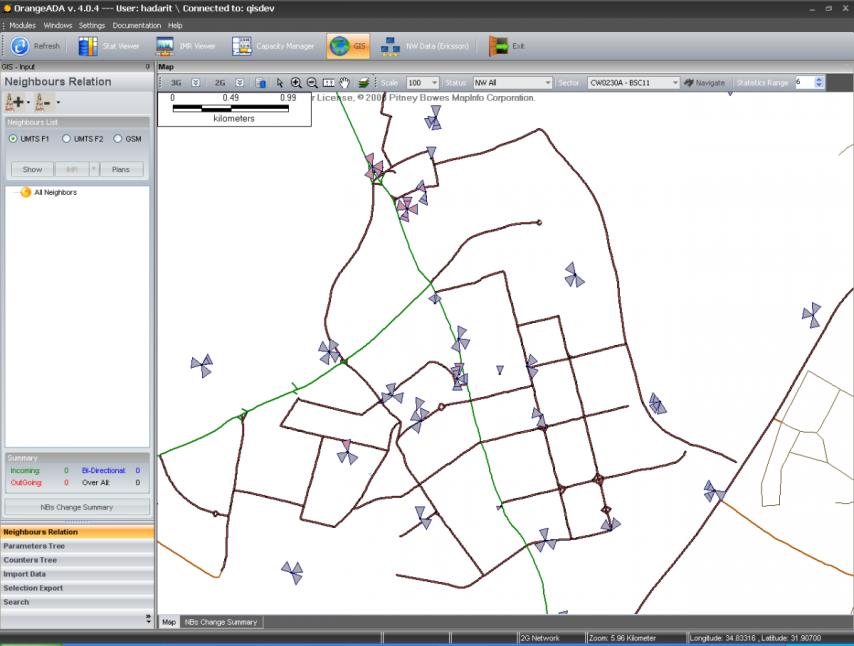 GIS Platform Neighbors manipulations: The GIS platform enables the user to visually view all technologies and equipment providers sectors on the same view, and therefore allows creating / removing