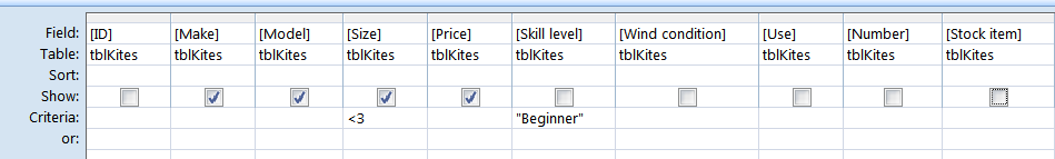 2. Kites which are suitable for beginners should be queried so you should find the criteria section of the Skill Level field and type Beginner (Not Beginners).