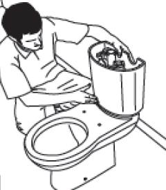 4. Gently lower the cistern body into place, keeping 5. Fit the washers and wing nuts to the underside of It supported to prevent it falling. the cistern and tighten to finger tight. 6.