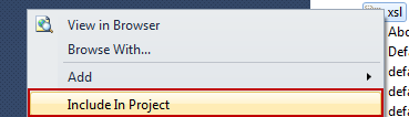 Include all files in the Sitecore Web Application Project To edit files in Visual Studio 2010, you must make them visible and include them in the project.