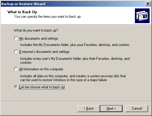Check Backup files and settings and click Next.
