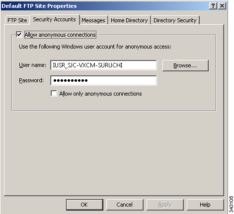 How the Cisco VXC Manager Installs and Configures FTP Appendix C Step 4 In the tree pane, right-click on Default FTP Site, and then choose Properties to open the Properties dialog box.
