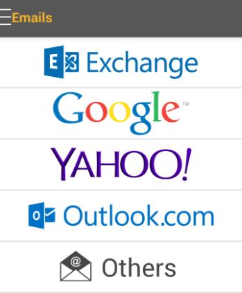 1. Select email platform (Microsoft Exchange, Google, Yahoo, Outlook.com, Others (IMAP, POP3); in this functional spec, we use Google as an example 2.