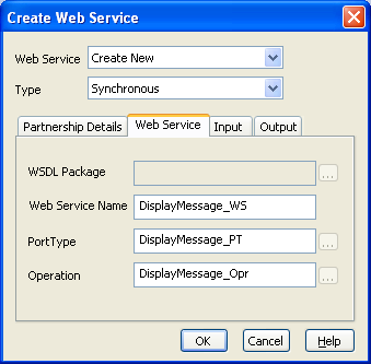 Set the values for the Partnership Details tab in the Create Web Service dialog as shown: Set the