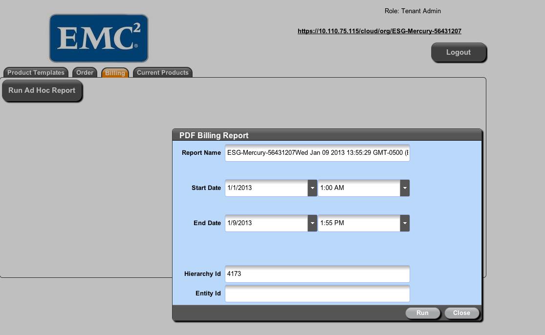 Tenant administrator s view of vdcs ordered Finally, the tenant administrator can generate ad hoc reports from vcenter